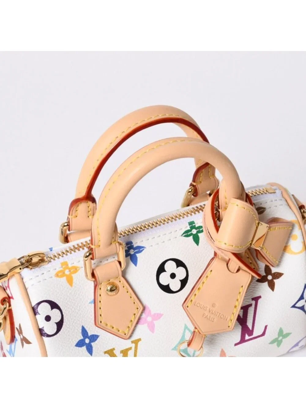 Louis Vuitton Nano Speedy Handbag Monogram Multicolor White Takashi Murakami